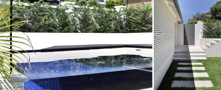 Pools glass edge improves visual access to the pool from the kitchen and creates another link between indoors and out